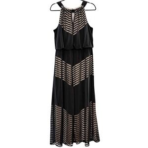 CB Established 1962 Formal Halter Maxi Dress Women's 14P Mesh Stripe Evening‎